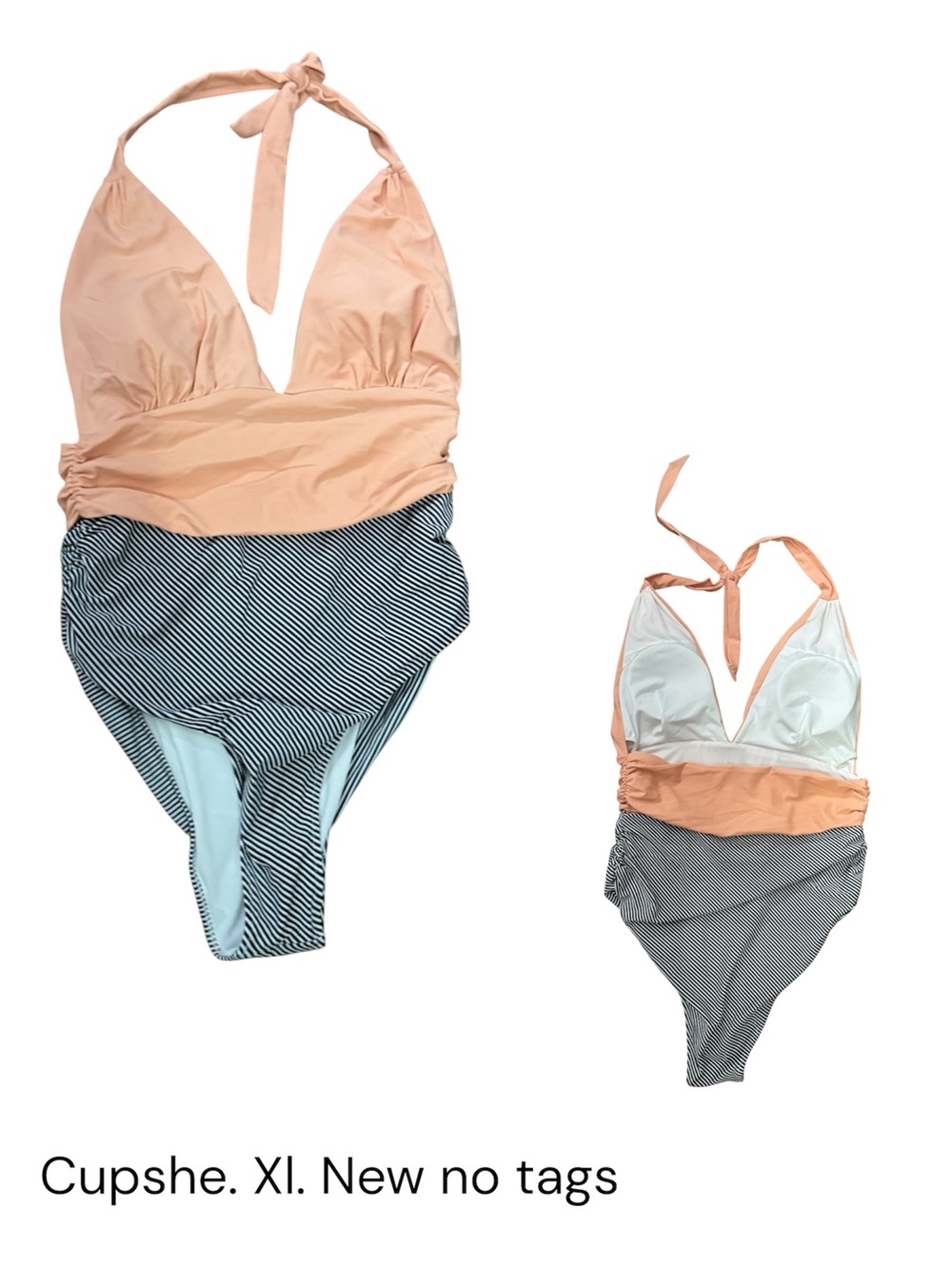 Cupshe Peach Halter One-Piece Swimsuit with Black & White Stripes